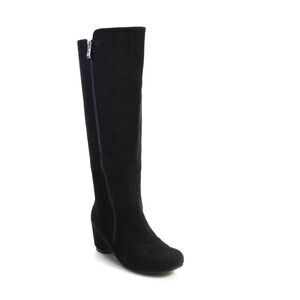 Milano Mode Womens Suede Zip Up Knee High Low Wedge Boots Black Size 7.5